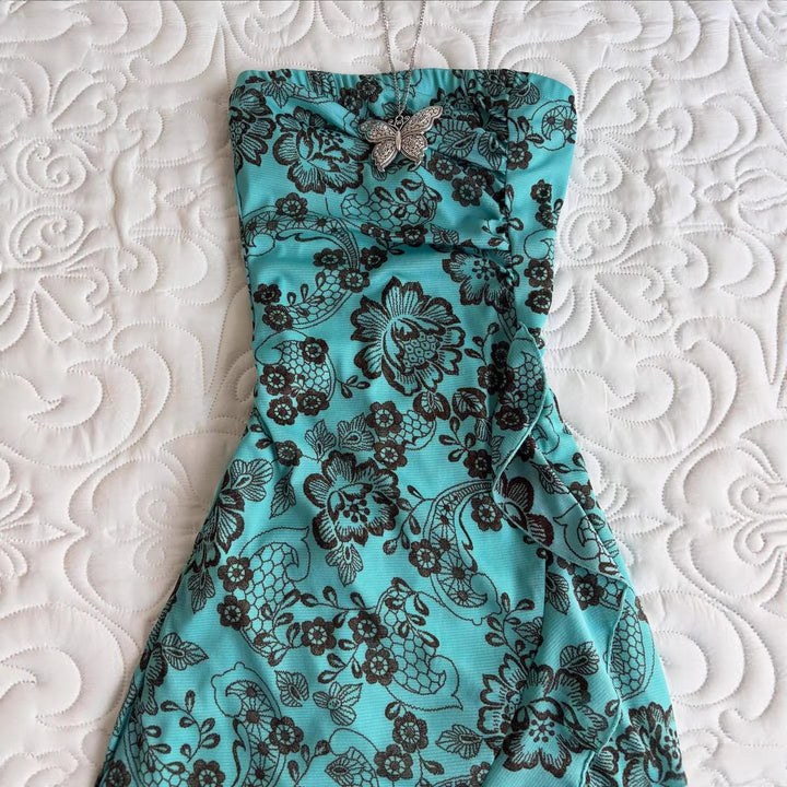 Damen Elegantes bodenlanges Kleid mit floralen Mustern Drune