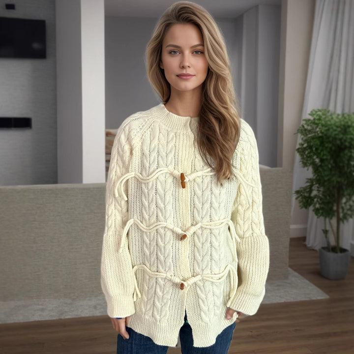 Damen Strickjacke mit innovativem Bindeband und Knopfdetails Drune
