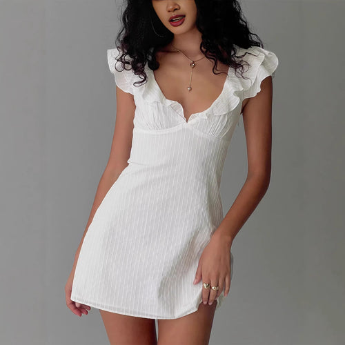 Damen Mini-Kleid mit Rüschenausschnitt und figurbetontem Schnitt Drune