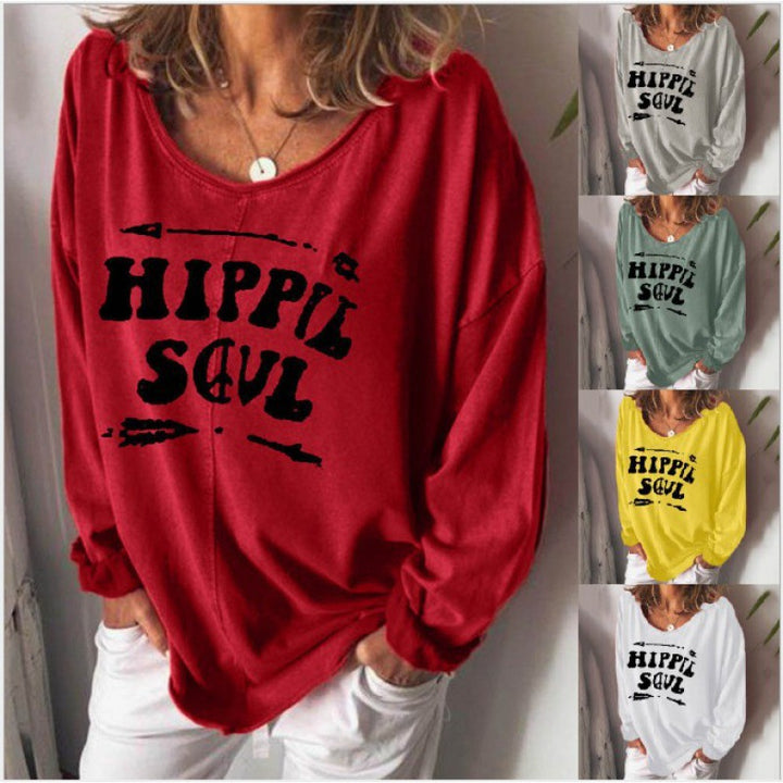 Damen lässiges Sweatshirt mit Hippie-Print und weitem Schnitt Drune