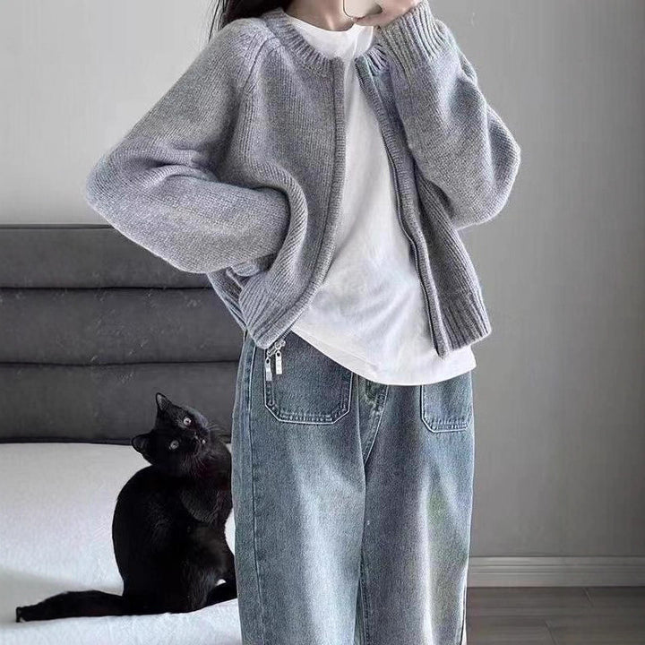 Damen Stilvolle und gemütliche Strickjacke mit Reißverschluss Drune