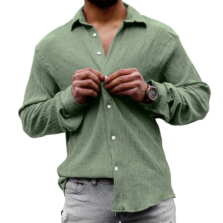 Herren nan strukturiertes Casual-Hemd mit Crinkle-Optik, Hemdkragen und legerem Oversize-Schnitt Drune