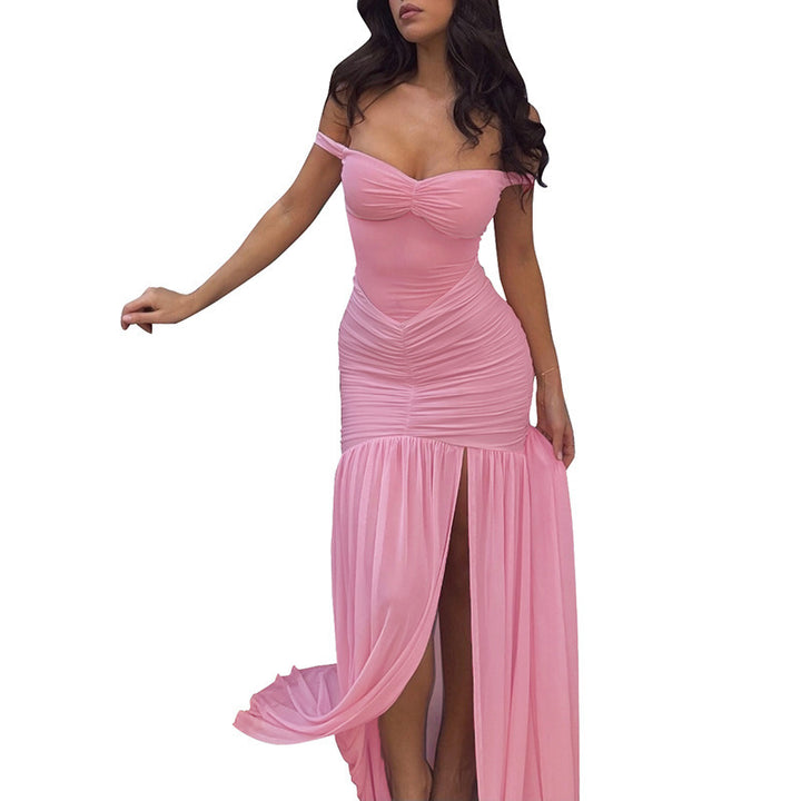 Damen elegantes Maxikleid mit Off-Shoulder-Design und raffinierten Raffungselementen Drune