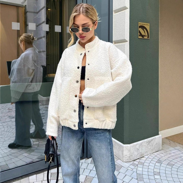 Damen Oversized Fleecejacke mit Druckknöpfen und praktischen Taschen Drune