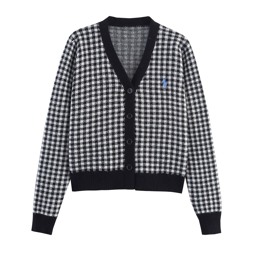 Damen Strickjacke mit Karomuster und Knopfdetails Drune