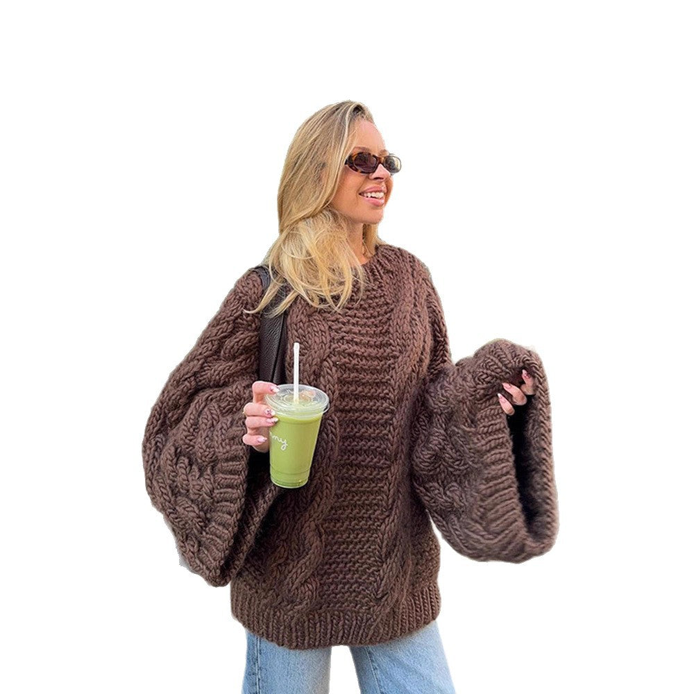 Damen Grobstrickpullover mit weiten Ärmeln Drune