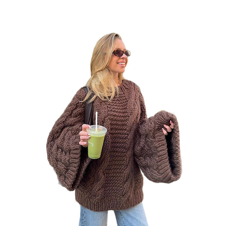Damen Grobstrickpullover mit weiten Ärmeln Drune