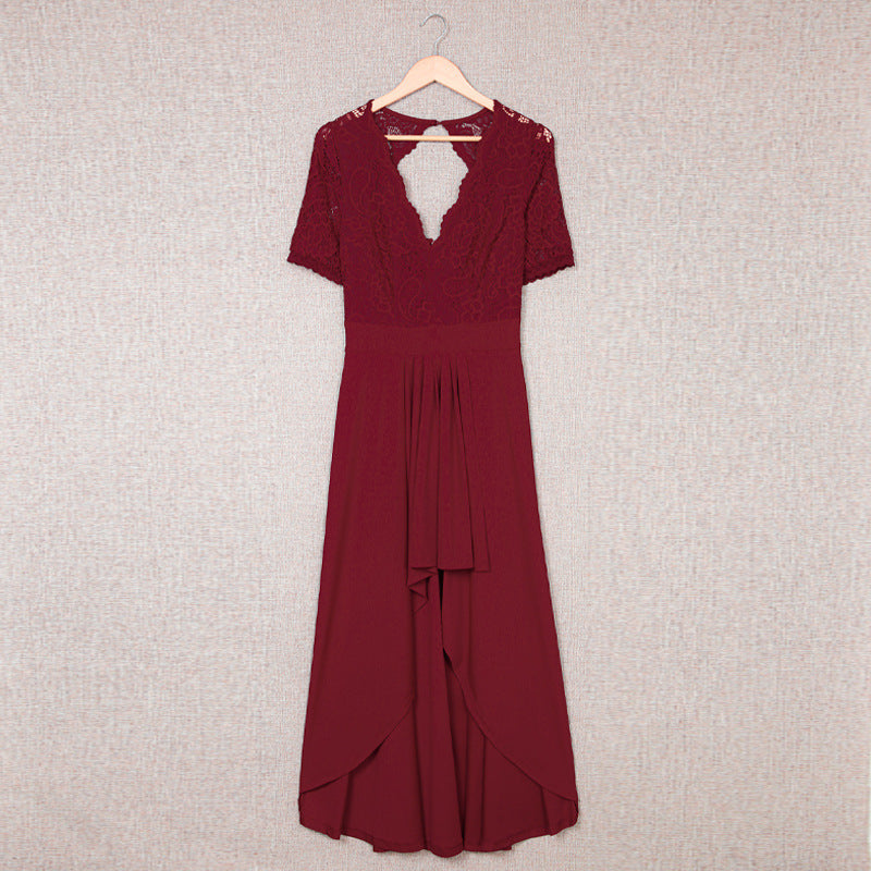 Damen elegantes Abendkleid mit tiefem V-Ausschnitt und gerafftem Rocksaum Drune