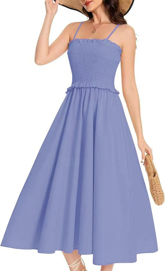Damen Midi-Kleid mit elastischem Oberteil und weiten Rock Drune