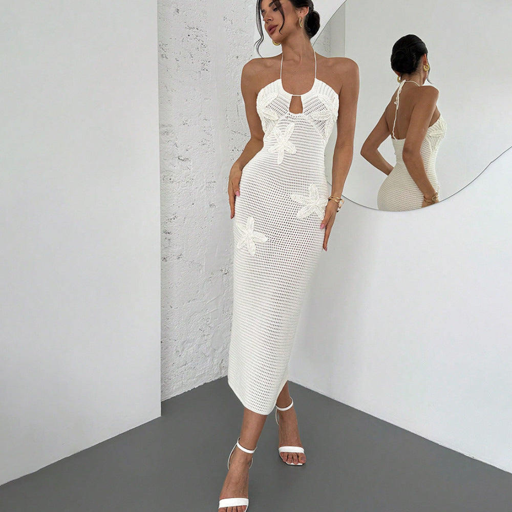 Damen Häkel-Maxikleid mit floralem Design Drune