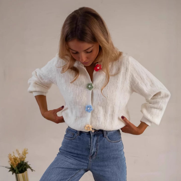 Damen Strickjacke mit kreativen Knopfdetails und strukturiertem Muster Drune