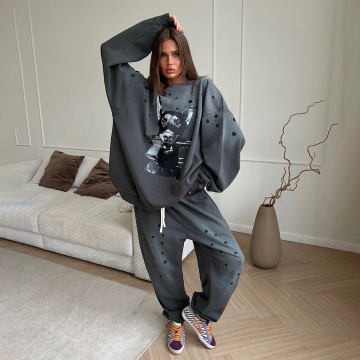 Damen oversized Sweatshirt mit grafischem Kunstmotiv und lässigem Schnitt Drune