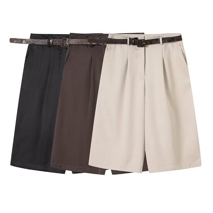 Damen elegante Hochwasser-Shorts mit geflochtenem Gürtel Drune