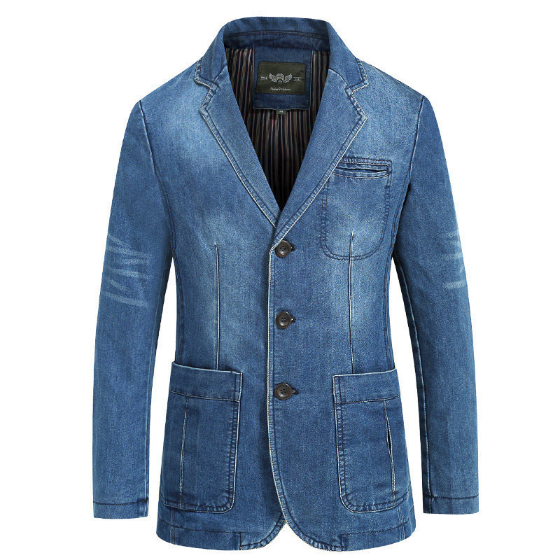 Herren nan Jeansblazer im Tailored-Schnitt mit aufgesetzten Taschen und elastischem Denim Drune