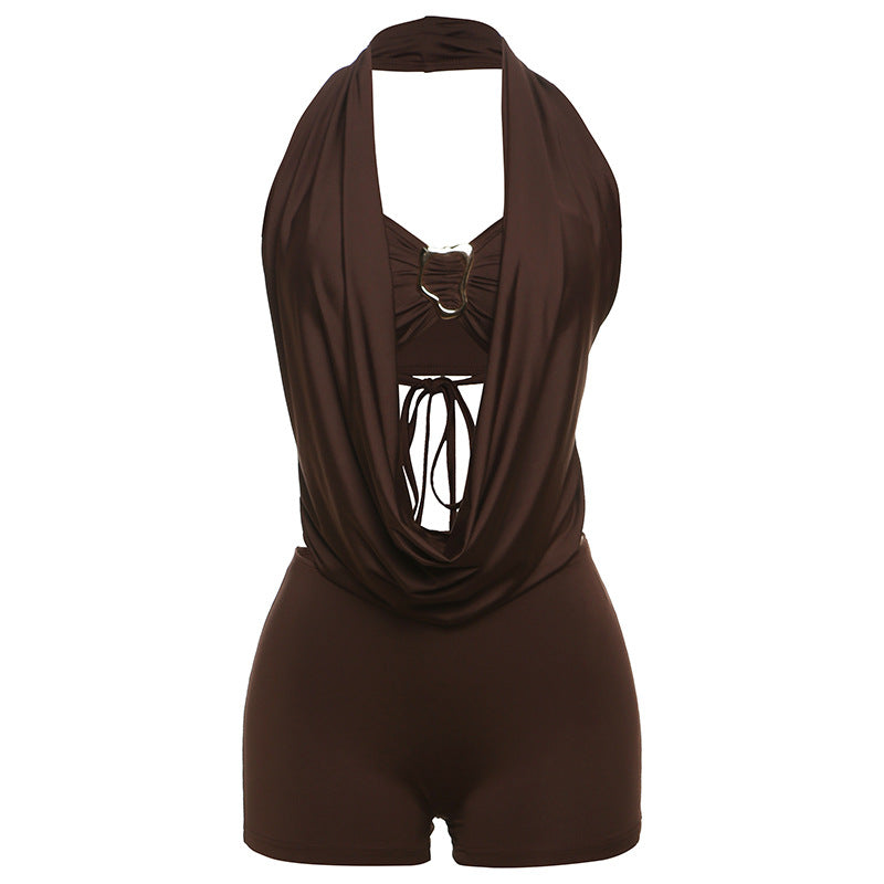 Damen Eleganter Badeanzug mit tiefem V-Ausschnitt und Wickeldetails Drune