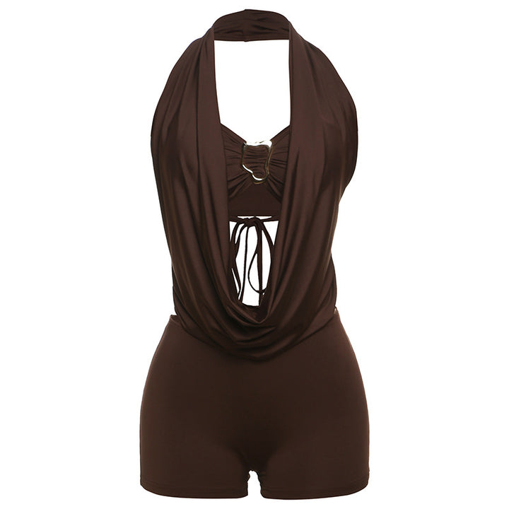 Damen Eleganter Badeanzug mit tiefem V-Ausschnitt und Wickeldetails Drune