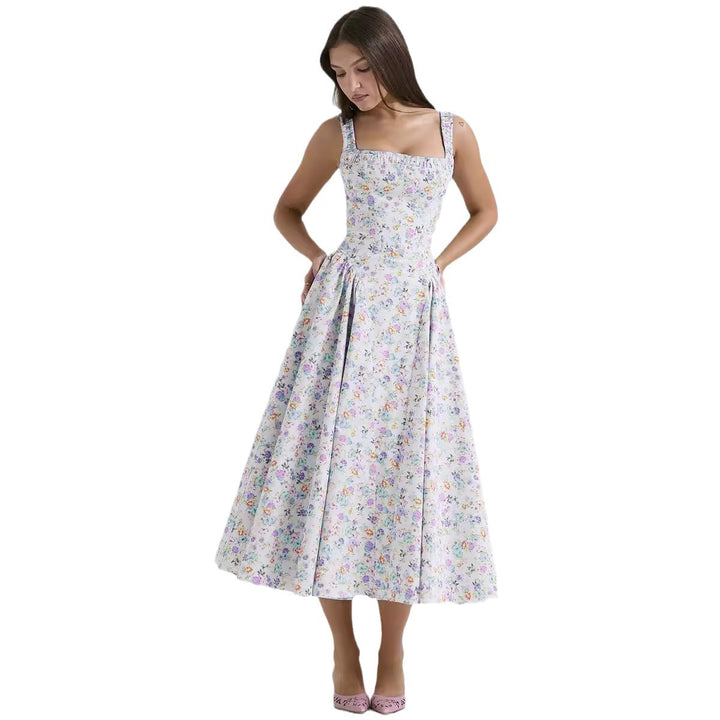 Damen Midi-Kleid mit floralem Muster und angeschnittenem Rock Drune