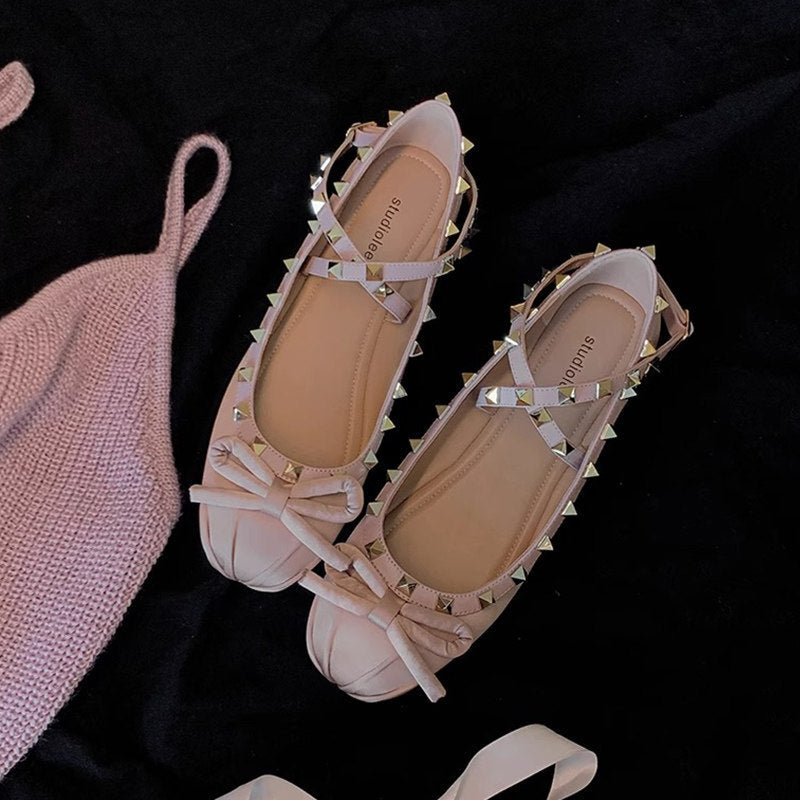 Damen Ballerinas mit stilvollem Nieten-Detail und edlem Schleifenakzent Drune