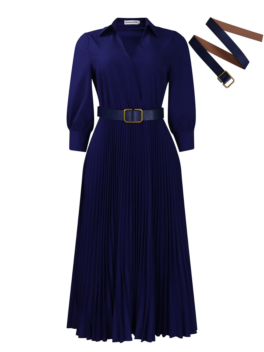 Damen Plissee Hemdkleid mit eleganter Taillierung und abnehmbarem Gürtel Drune