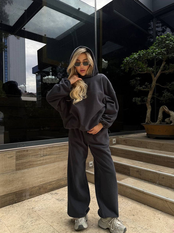 Damen gemütliches und stylisches Loungewear-Set mit Kapuze Drune