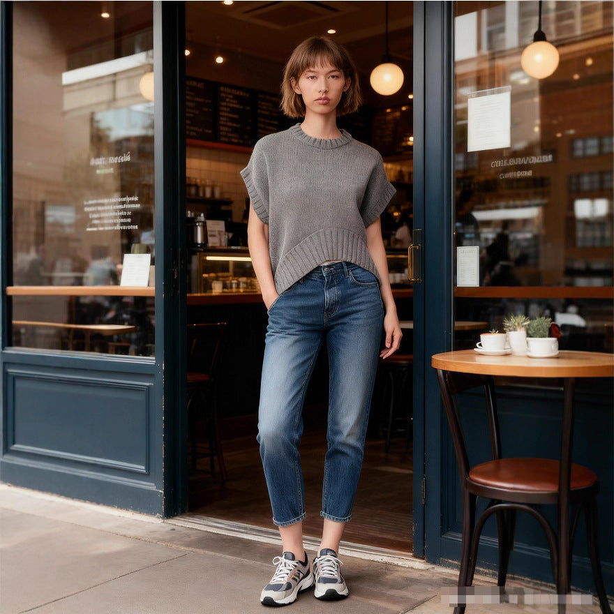 Damen lässiges Stricktop mit asymmetrischem Saum Drune