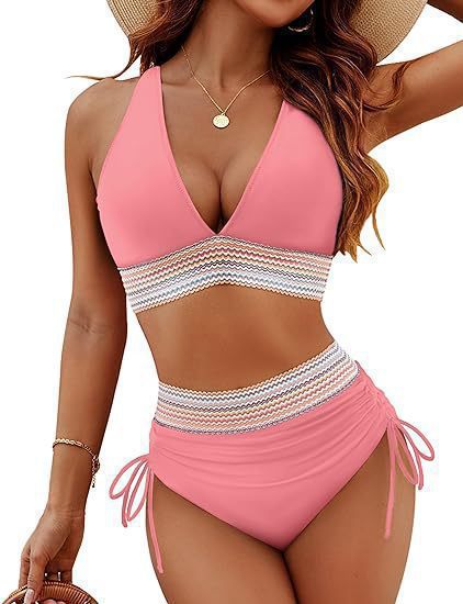 Damen Hoch geschnittener Bikini mit verstellbaren Schnüren Drune