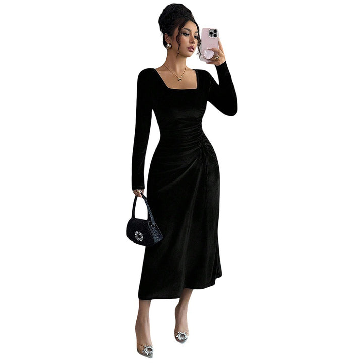 Damen Midi-Kleid mit elegantem Quadrat-Ausschnitt und raffinierten Rüschendetails Drune