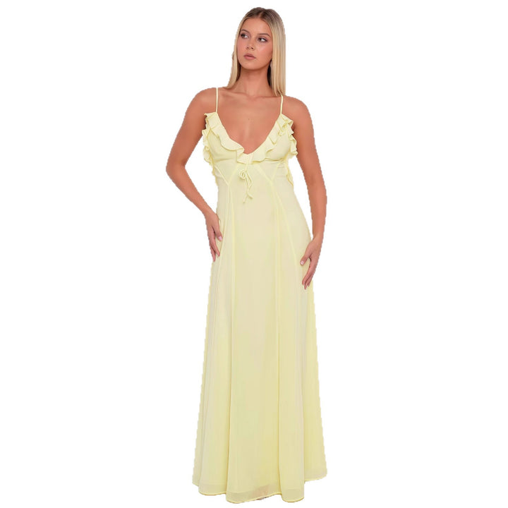 Damen Elegantes Maxikleid mit schulterfreier Rüschendekoration und taillierbarem Design Drune