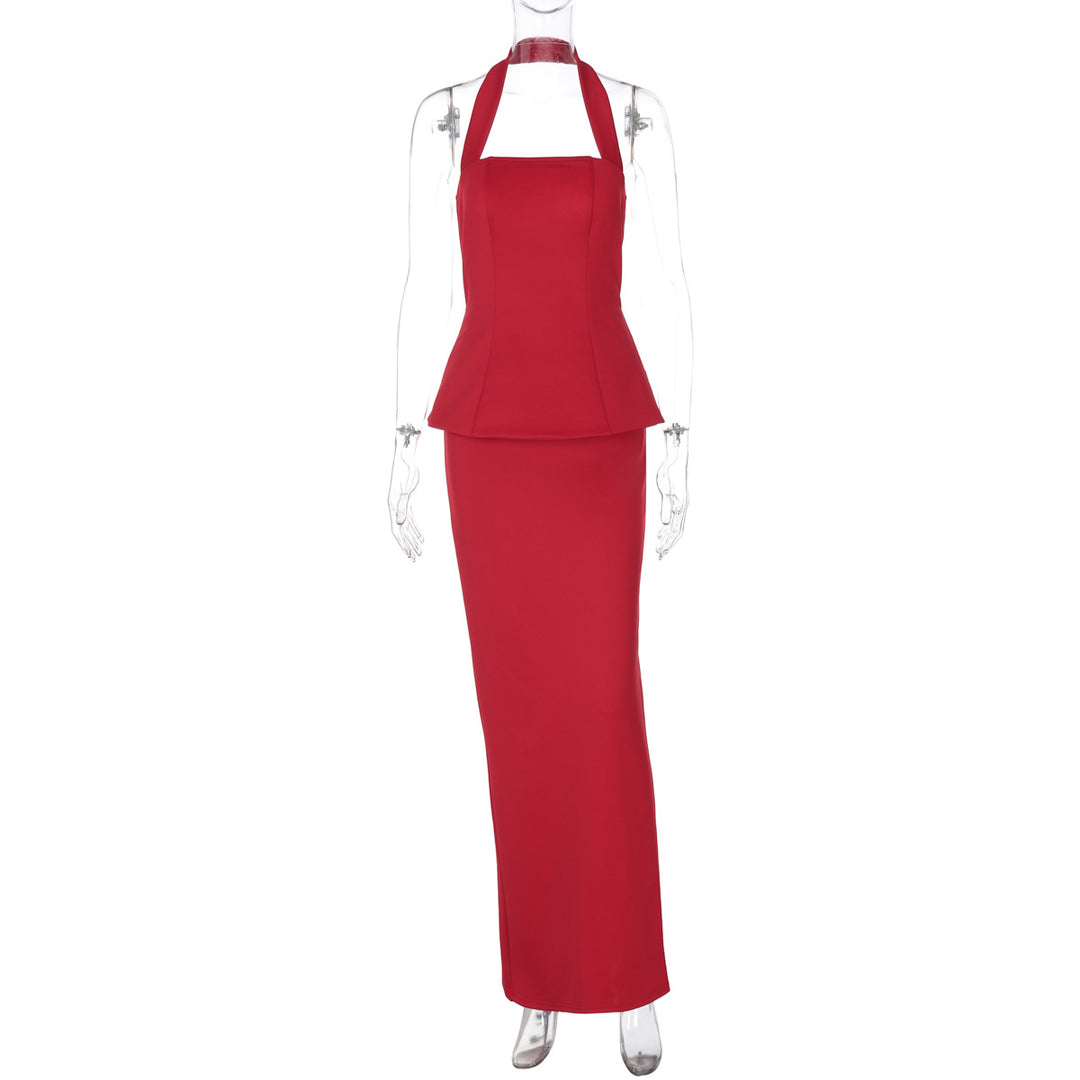 Damen Elegantes Maxikleid mit schmalem Schnitt und quadratischem Ausschnitt Drune