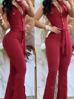 Damen Eleganter Flared Jumpsuit mit Knopfdetails Drune