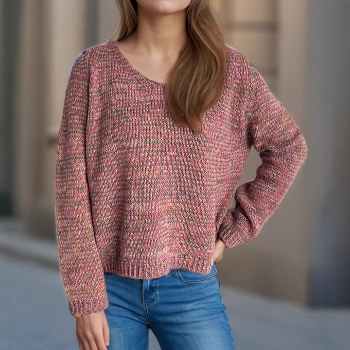Damen lässiger V-Ausschnitt Pullover mit strukturiertem Maschenmuster Drune