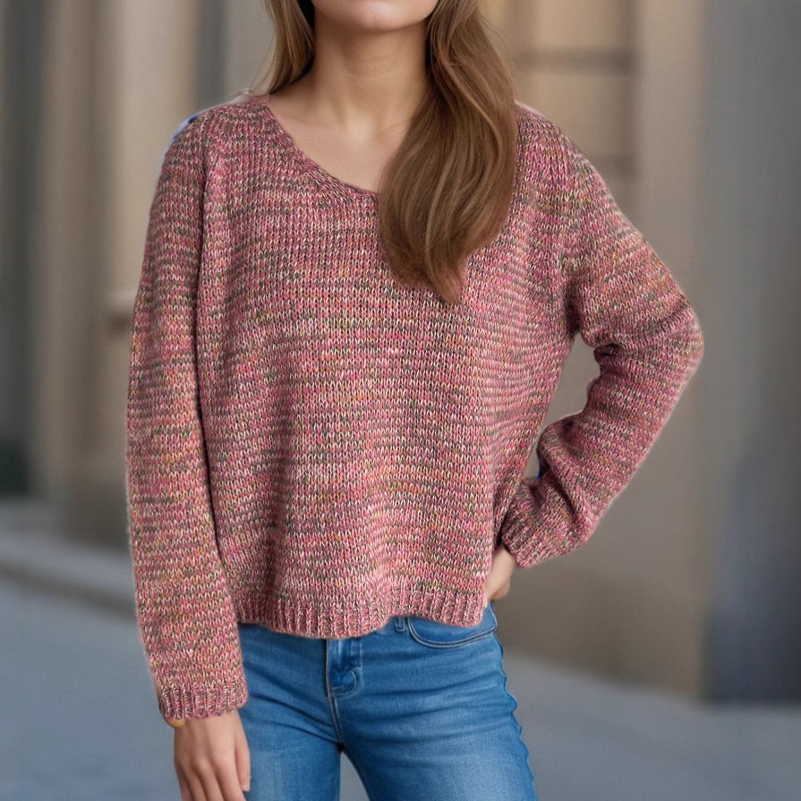 Damen lässiger V-Ausschnitt Pullover mit modernem Strukturmuster Drune