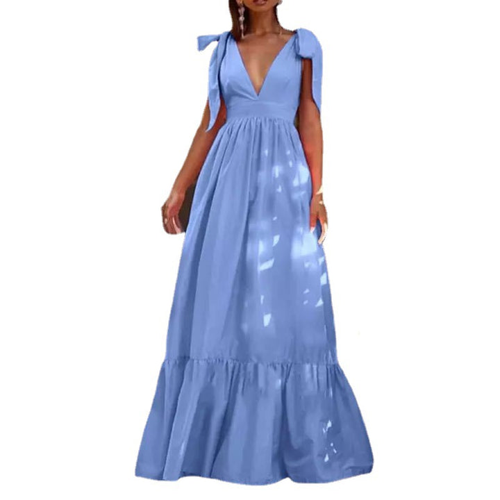 Damen Maxikleid mit elegantem V-Ausschnitt und ballonförmigen Ärmeln Drune