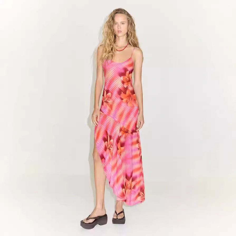 Damen Sommerliches Maxikleid mit asymmetrischem Saum und floralem Design Drune