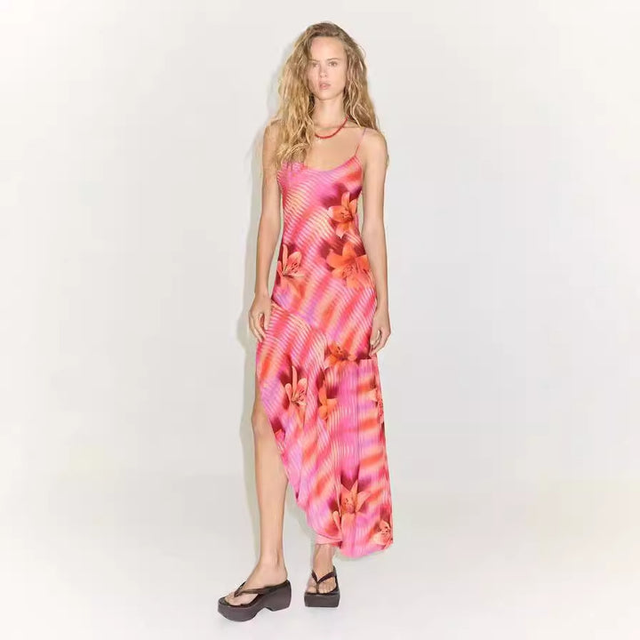 Damen Sommerliches Maxikleid mit asymmetrischem Saum und floralem Design Drune