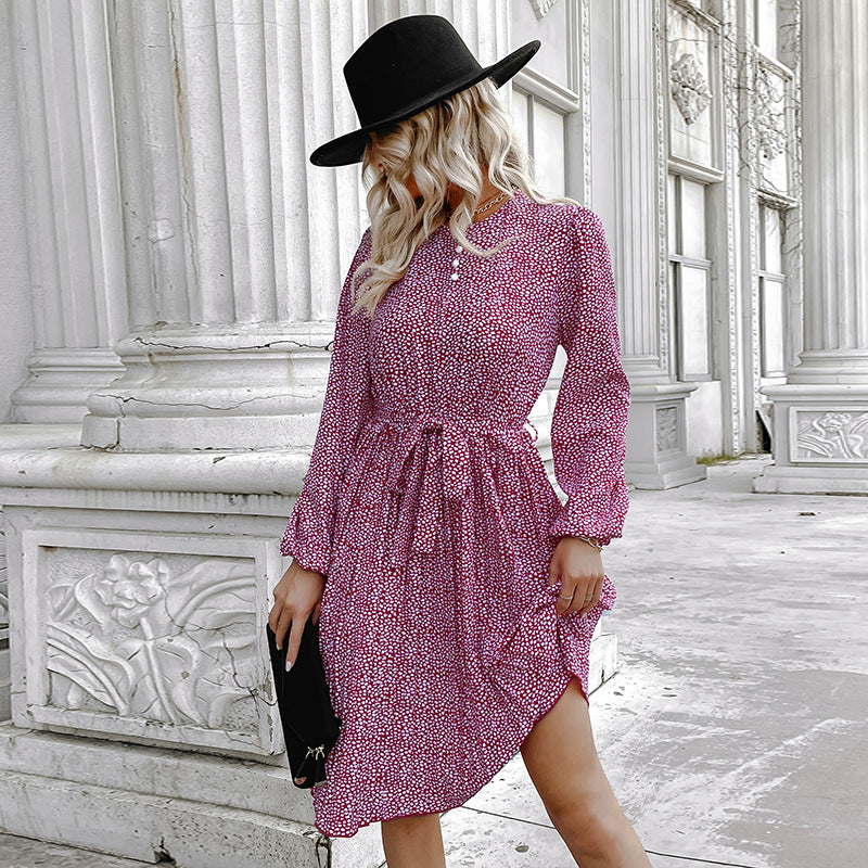 Damen Blümchen-Wickelkleid mit Rüschendetails und elastischem Taillenzug Drune