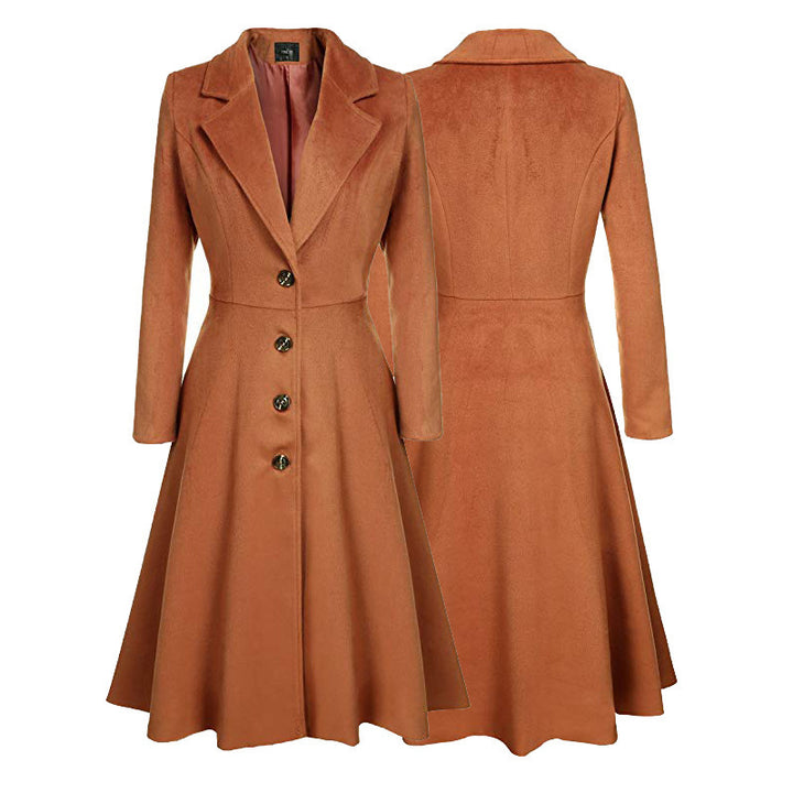 Damen Eleganter Wollmantel mit tailliertem Schnitt und langen Ärmeln Drune