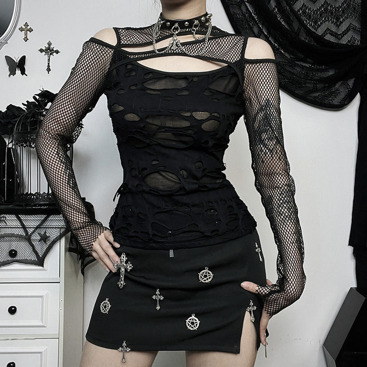 Damen Modisches Oberteil mit transparentem Mesh-Design und raffinierten Cut-Outs Drune