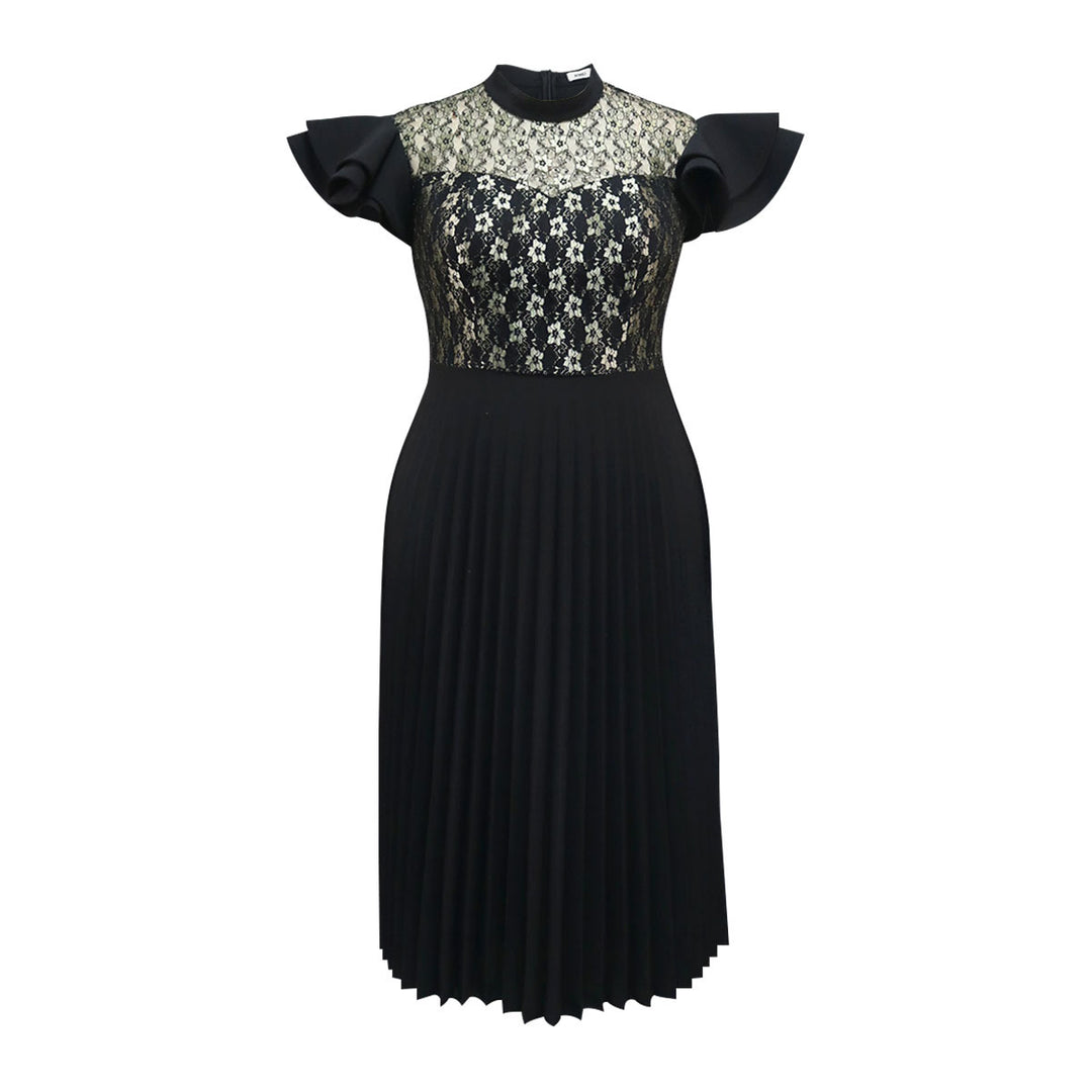 Damen Elegantes Plisseekleid mit floralem Spitzenoberteil Drune