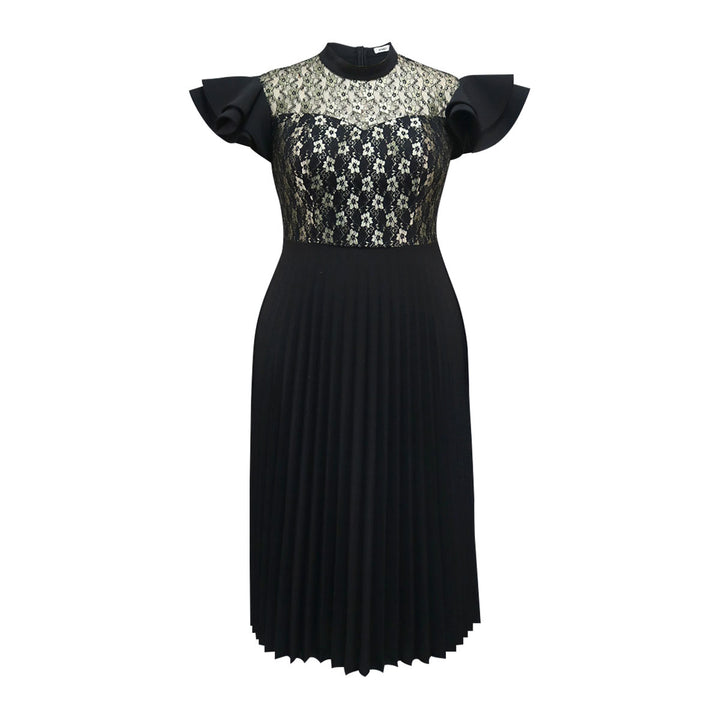 Damen Elegantes Plisseekleid mit floralem Spitzenoberteil Drune
