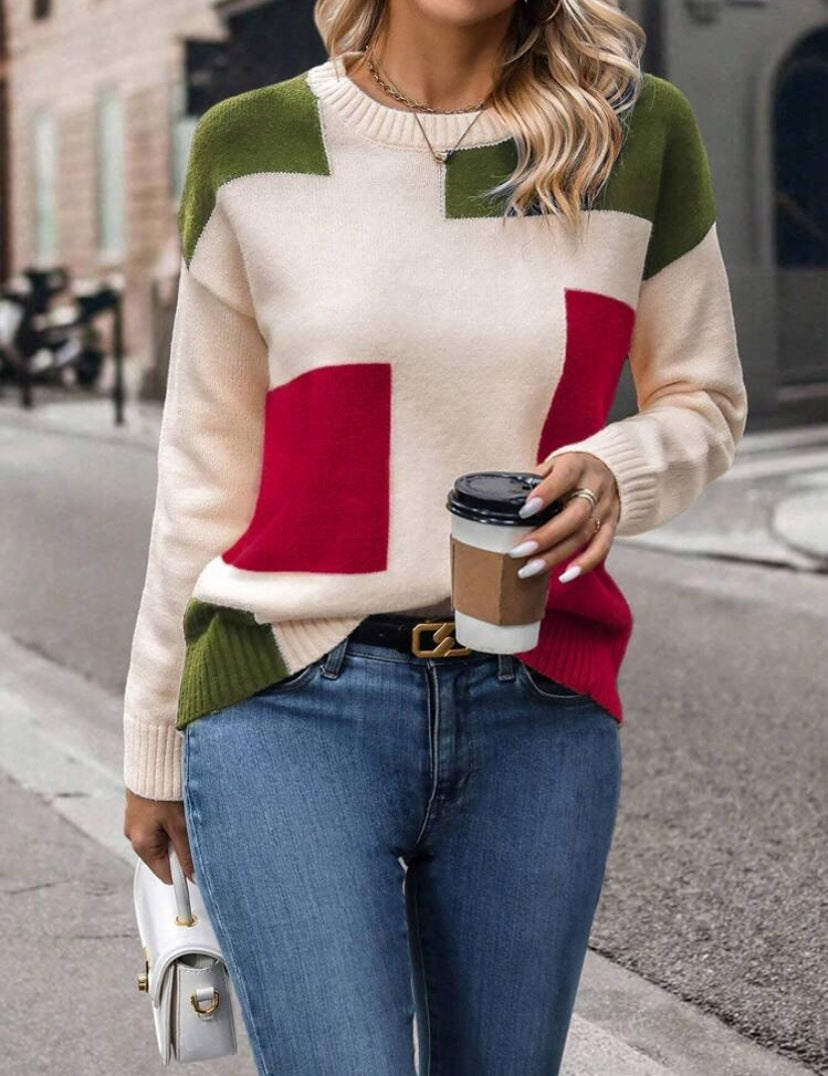 Damen modischer Pullover mit geometrischem Muster und stylischem Schnitt Drune