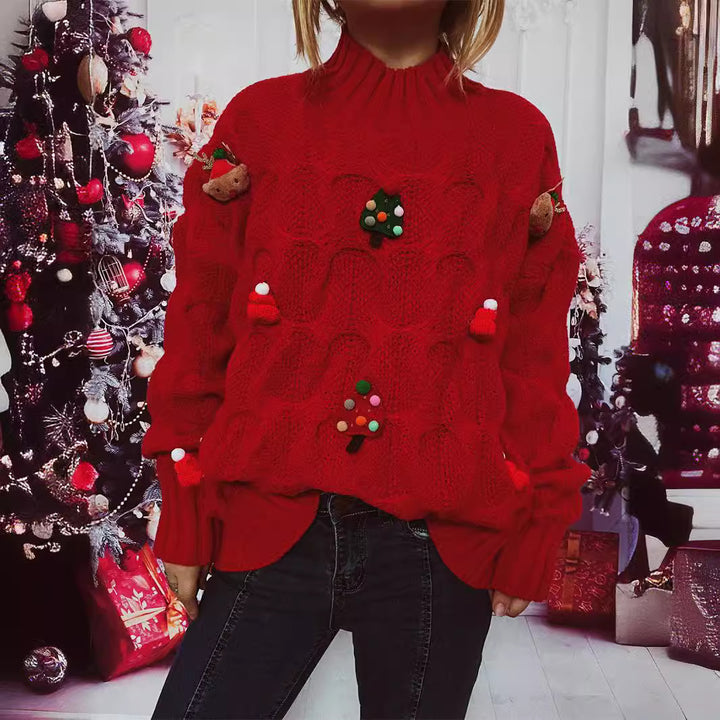 Damen Winter-Pullover mit festlichem Motiv und strukturierter Strickart Drune