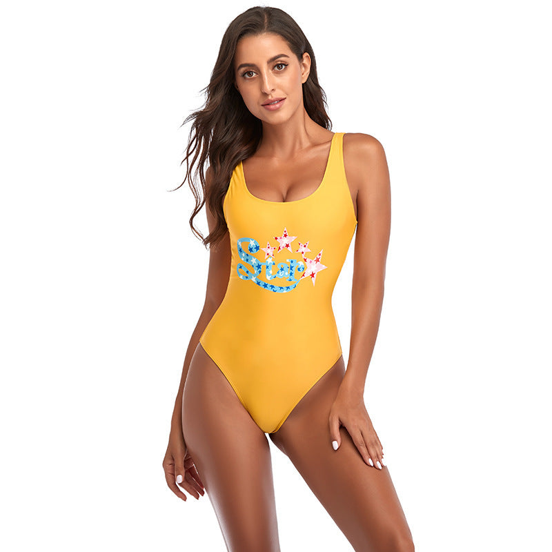 Damen Sportlicher Einteiler Badeanzug mit modischem Sternen-Design Drune