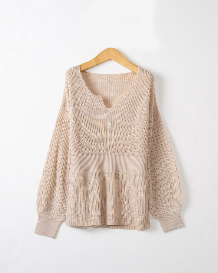 Damen Grobstrickpullover mit tiefem V-Ausschnitt und lässigem Schnitt Drune