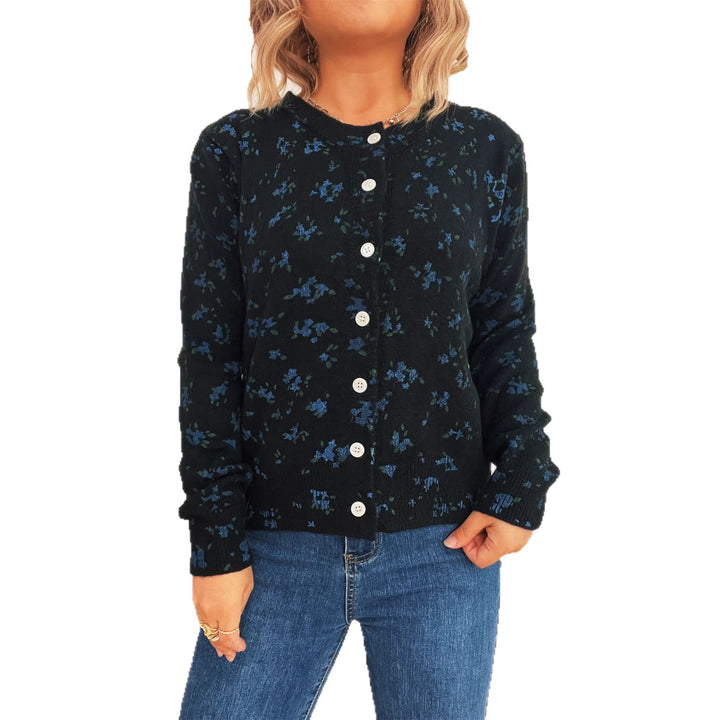 Damen gemütliche Strickjacke mit floralen Mustern und Knopfverschluss Drune