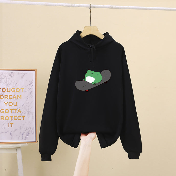 Damen Kapuzenpullover mit verspieltem Froschdesign Drune