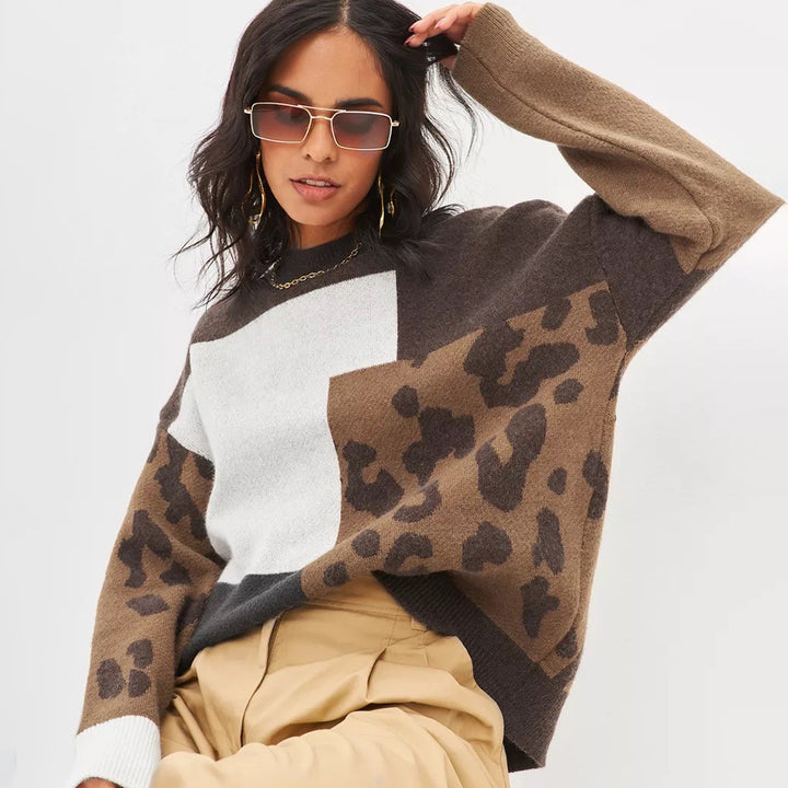 Damen Modischer Pullover mit graphischem Muster und angeschnittenen Ärmeln Drune