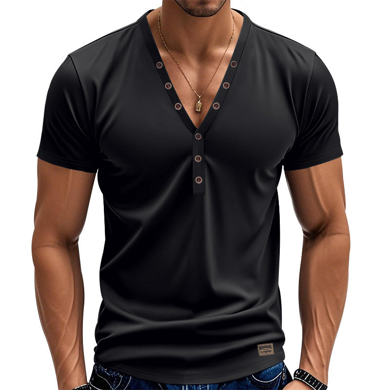 Herren nan athletisches schlank geschnittenes Henleyshirt mit verlängerter Knopfleiste und Baumwollstretch Drune