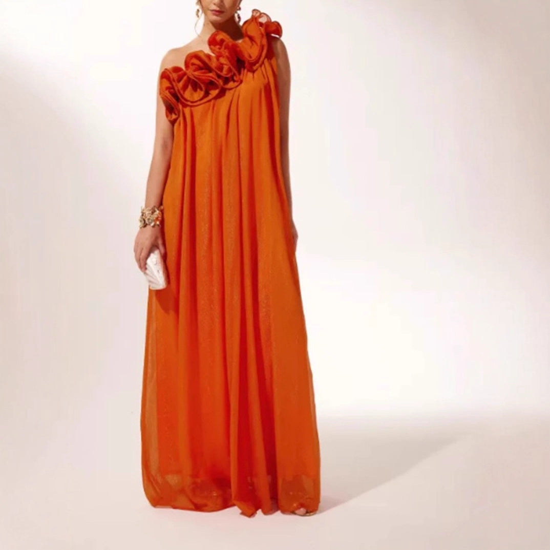 Damen Maxikleid mit asymmetrischem Rüschendesign und elegantem Schnitt Drune