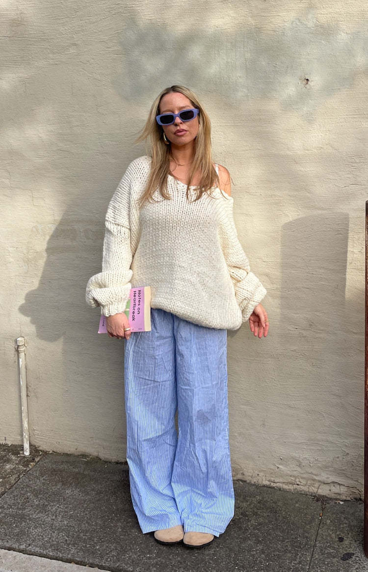 Damen oversized Strickpullover mit offenen Schultern und voluminösen Ärmeln Drune